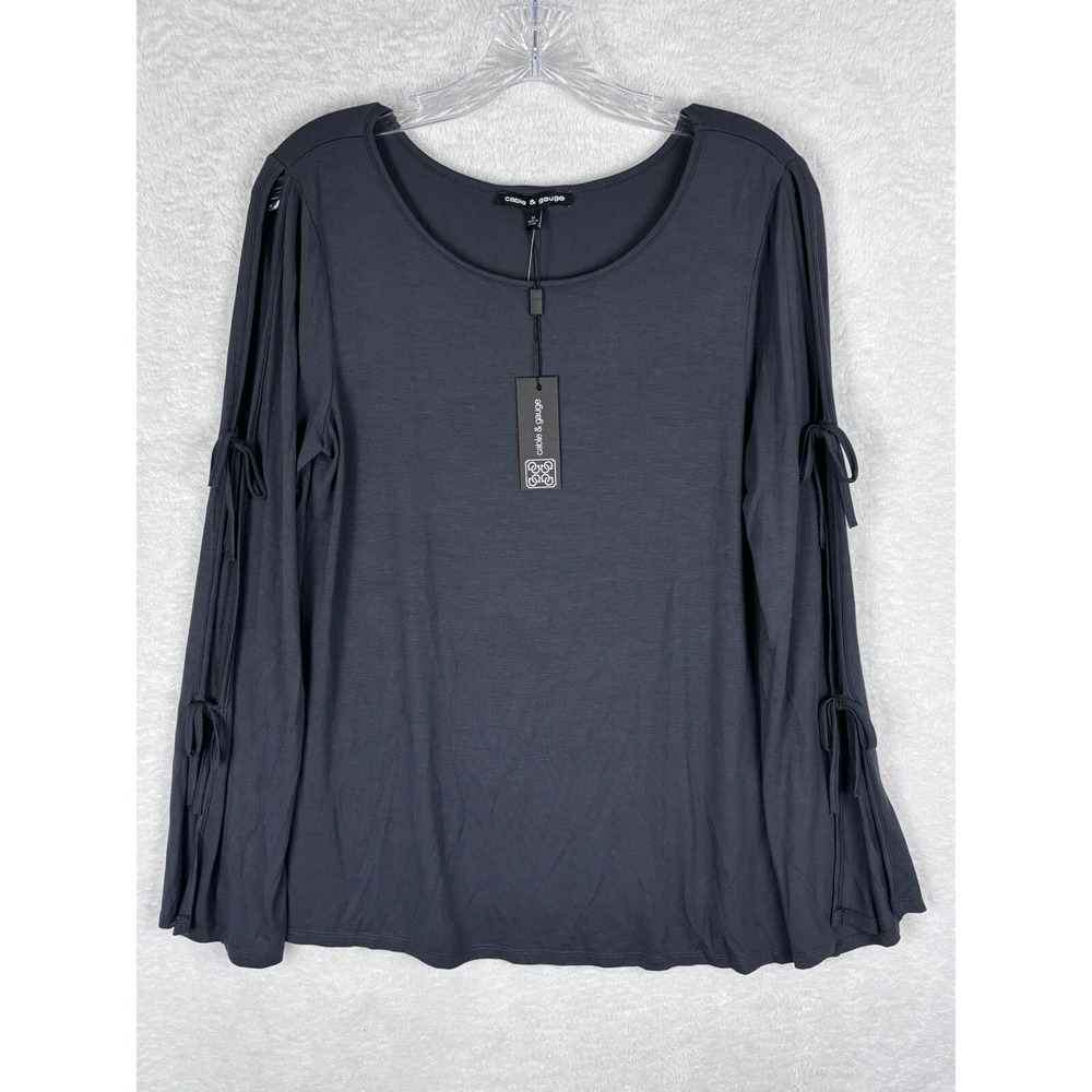 NWT Cable & Gauge Women's Black Long Sleeve With Ties Viscose Blend Top Size M